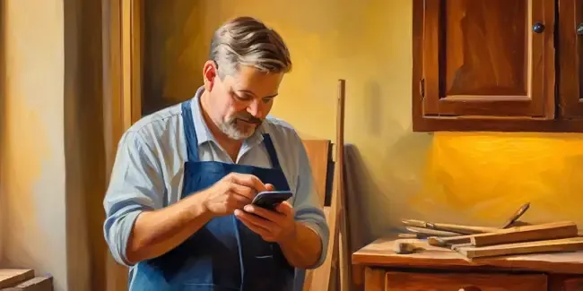 Cabinet Makers holding a smartphone