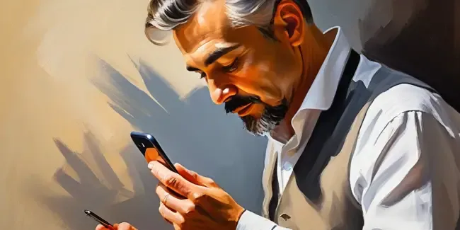 Calligraphers holding a smartphone