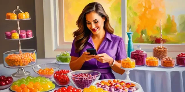 Candy Buffet Planner holding a smartphone