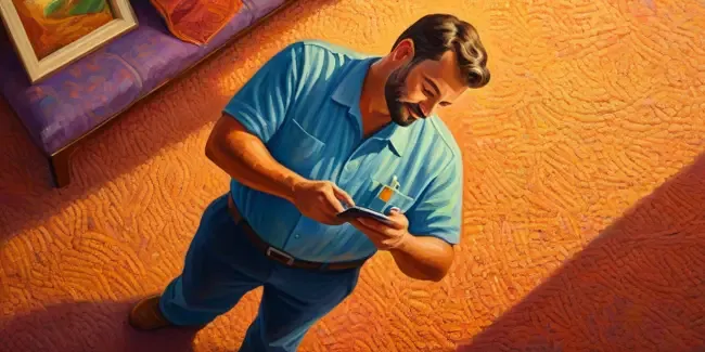 Carpet Cleaning holding a smartphone