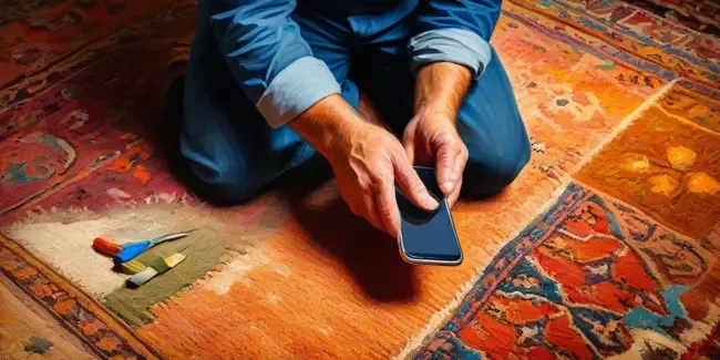 Carpet Repair holding a smartphone