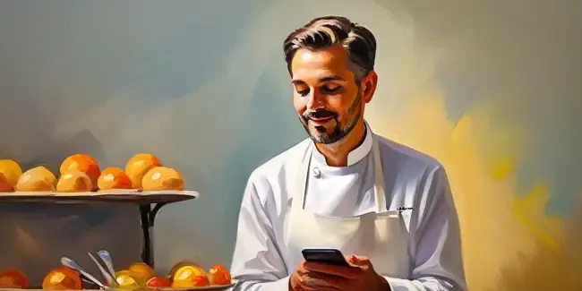 Catering holding a smartphone
