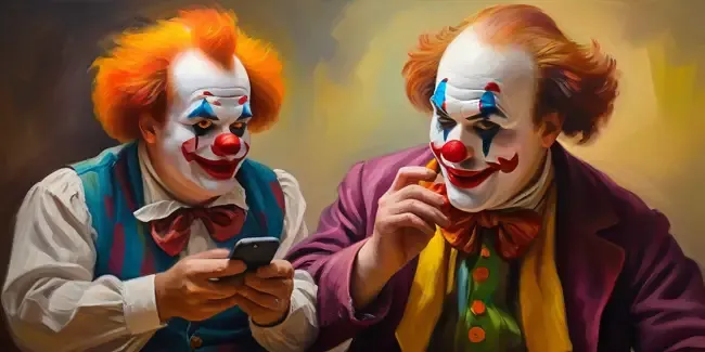 Clowns holding a smartphone
