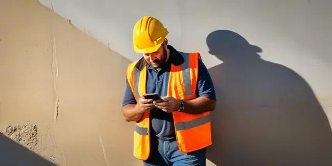 Concrete Contractors holding a smartphone