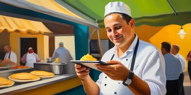 Crepe Catering holding a smartphone