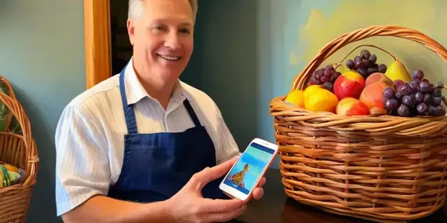 Custom Gift Baskets holding a smartphone