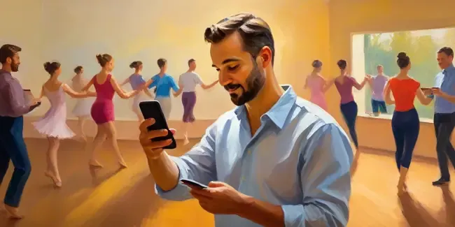 Dance Lessons holding a smartphone