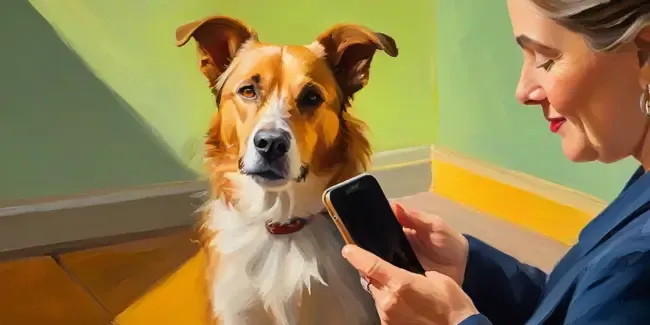 Dog Day Care holding a smartphone