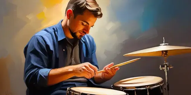 Drum Lessons holding a smartphone