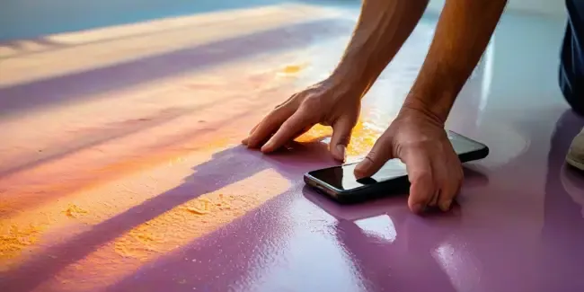 Epoxy Flooring holding a smartphone