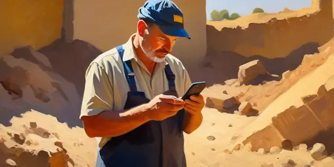 Excavation holding a smartphone