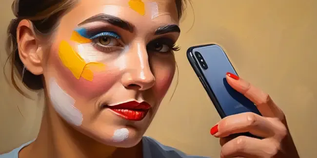 Face Painting holding a smartphone
