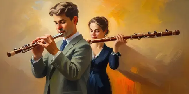 Flute Lessons holding a smartphone
