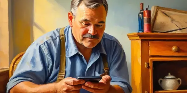 Furniture Repair holding an smartphone