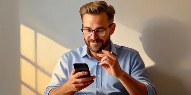 German Lessons holding a smartphone