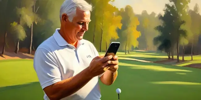Golf Lessons holding a smartphone