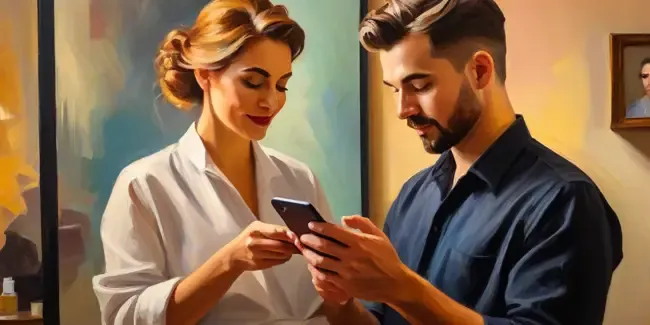 Hair Stylists holding a smartphone