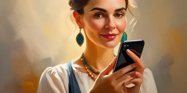 Handmade Jewelry holding a smartphone