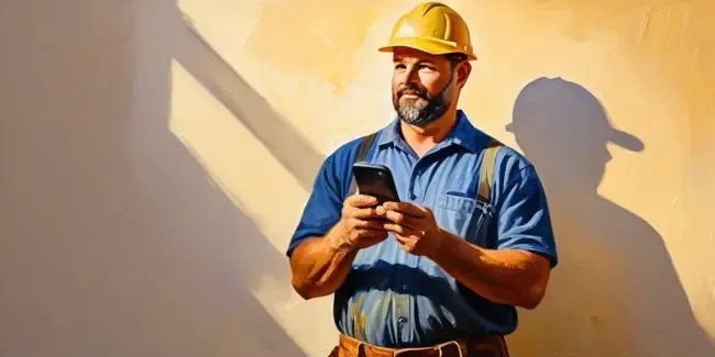 Handyman holding a smartphone