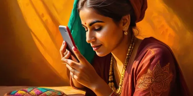 Henna Artists holding a smartphone