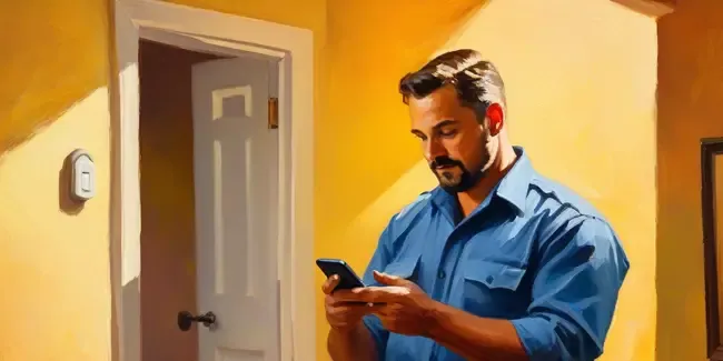 Home Security holding a smartphone
