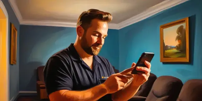 Home Theater Installation holding a smartphone
