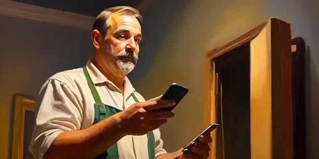 Home Theater Repair holding a smartphone