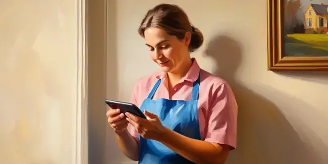House Cleaning holding a smartphone