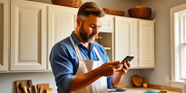 Kitchen Cabinet Painters holding a smartphone