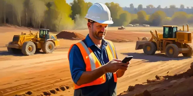 Landscape Grading Contractors holding a smartphone