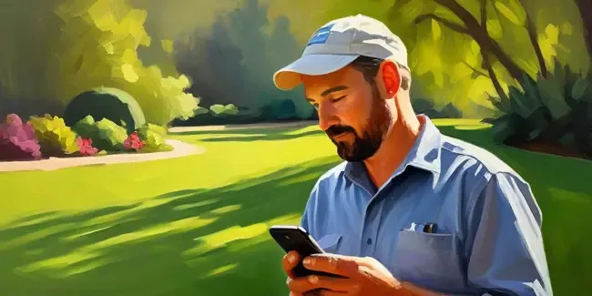 Landscaping holding a smartphone