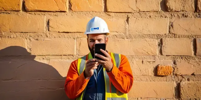 Masonry Contractors holding a smartphone