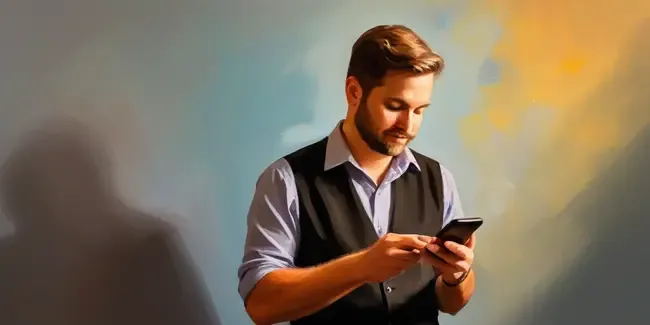 Music Lessons holding a smartphone