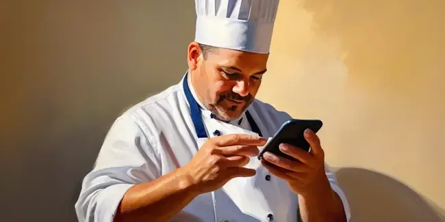 Personal Chefs holding a smartphone