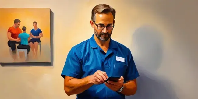 Physical Therapy holding an smartphone