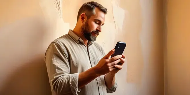 Plastering holding a smartphone