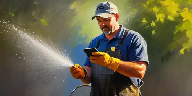Pressure Washing holding a smartphone