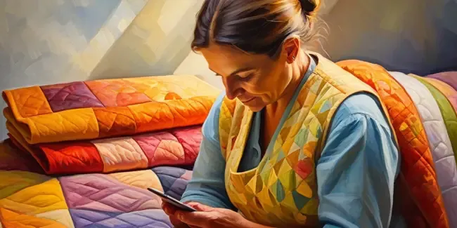 Quilt Makers holding a smartphone