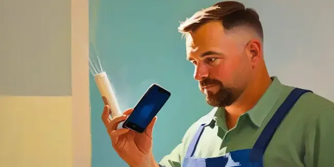 Radon Mitigation holding a smartphone