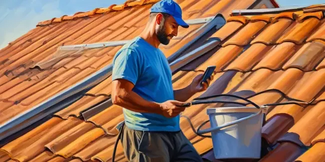 Roof Cleaning holding a smartphone