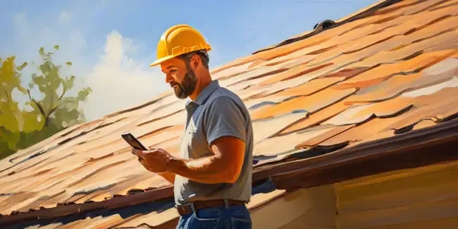 Roofing holding a smartphone