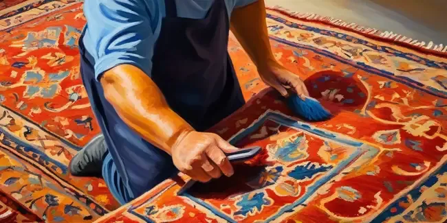 Rug Cleaning holding a smartphone