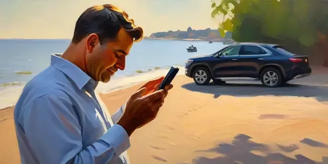 Sealcoating professional holding a smartphone