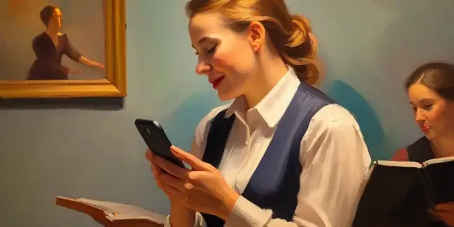 Singing Lessons holding an smartphone