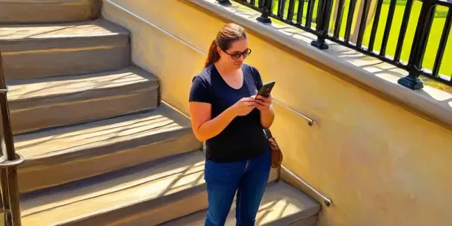 Stairs And Railings holding a smartphone