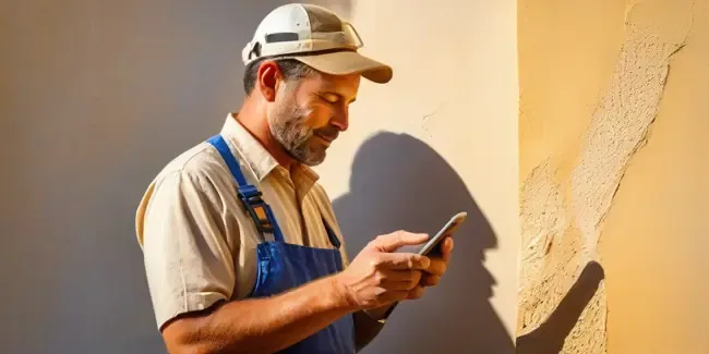 Stucco Repair holding an smartphone