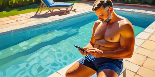 Swimming Pool Repair holding a smartphone