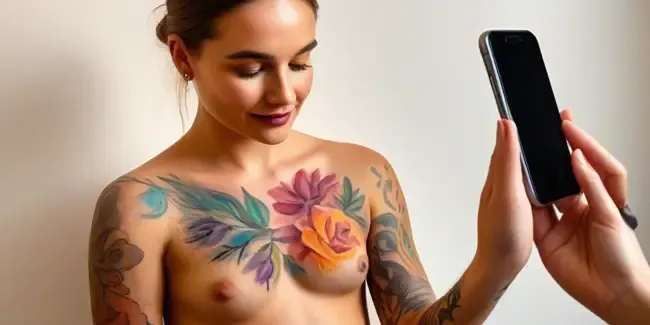 Temporary Tattoo holding a smartphone