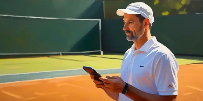 Tennis Lessons holding a smartphone