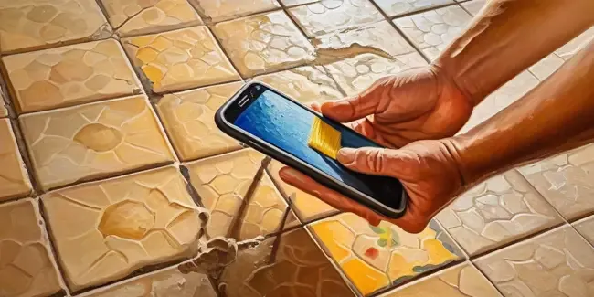 Tile And Grout Cleaning professional holding a smartphone